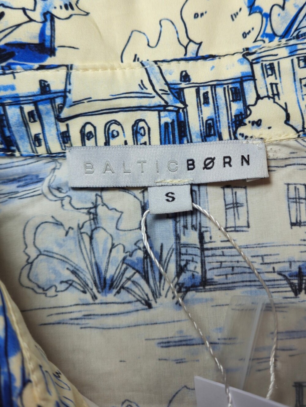 NWT Baltic Born Layne Holland Toile Midi Dress Cream Blue Tie Waist Size S - Picture 9 of 11